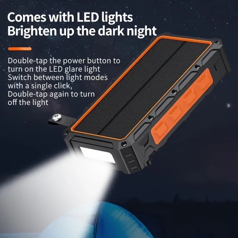 Outdoor Portable Solar Power Bank 20000mah Mobile Power Bank Charger Solar Powered Board Battery Charger With Light Compass