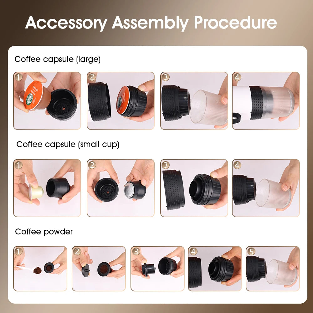 Rechargeable Fully Automatic Coffee Machine 20bar USB Portable Espresso Maker Plastic Housing 0.6L Water Tank Heating Function