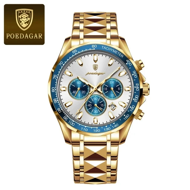 POEDAGAR 815 Sports Quartz Watches Men Stainless Steel Waterproof Calendar Watch Wrist Luminous Hands Men's Watches Reloj Clock