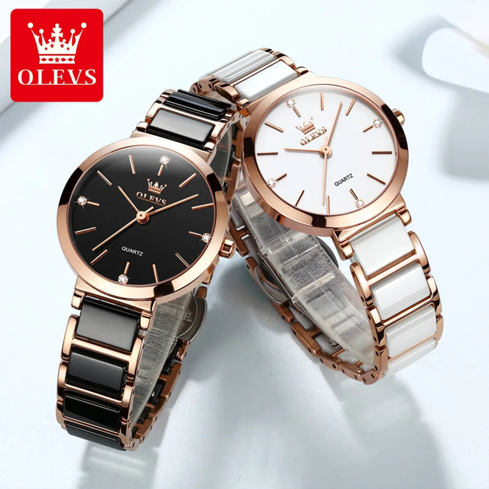 OLEVS Brand 5877 Japan Movement Fashionable Business Watch Ladies Waterproof Ceramic Women's Watches Quartz Wrist Watch