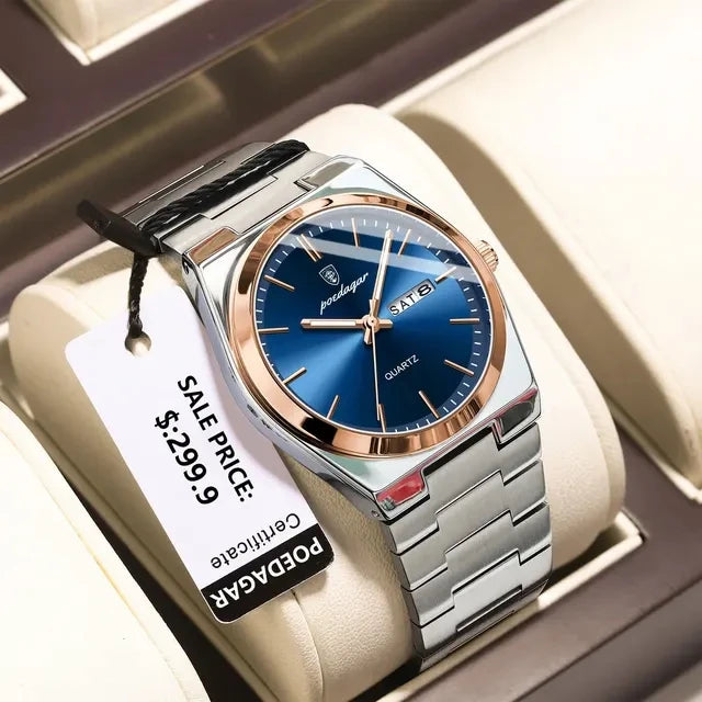 New POEDAGAR Luxury Watch for Men Waterproof Luminous Date Week Stainless Steel Quartz Watch Casual Men's Watches Male Clock 930