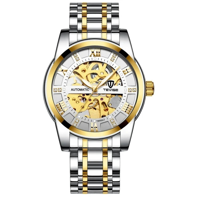 TEVISE T9005A 9005A Mechanical Roman Digital Hollow Luminous Function Automatic 3ATM Waterproof Stainless Steel Men's Watches