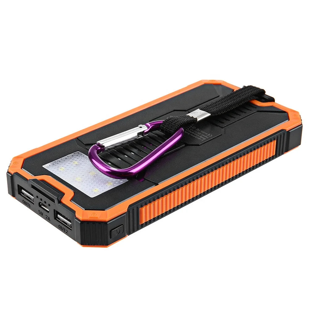 High Quality Portable Solar Power Bank Dual Usb Port Waterproof Phone Charger With Strong Led Light for Mobile Phone
