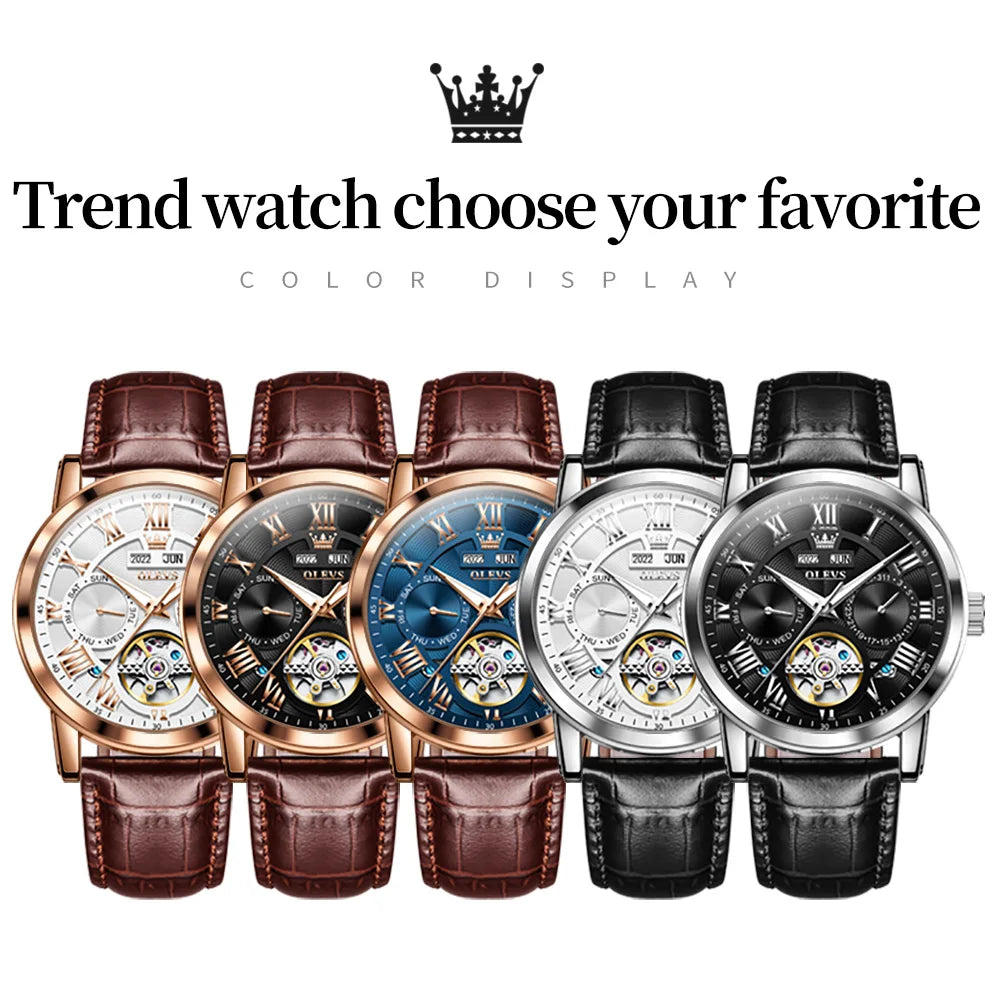 OLEVS 6668 Automatic Mechanical Men's Watches Flywheel Three Eyes Month Week Luxury Watch Automatic Mechanical SmartWatch