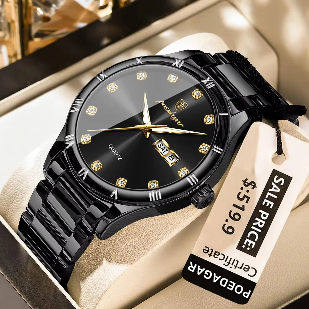 POEDAGAR 878 Luxury Men Wristwatch Waterproof Luminous Hands Original Man Watch Stainless Steel Belt Sports Quartz Men's Watches