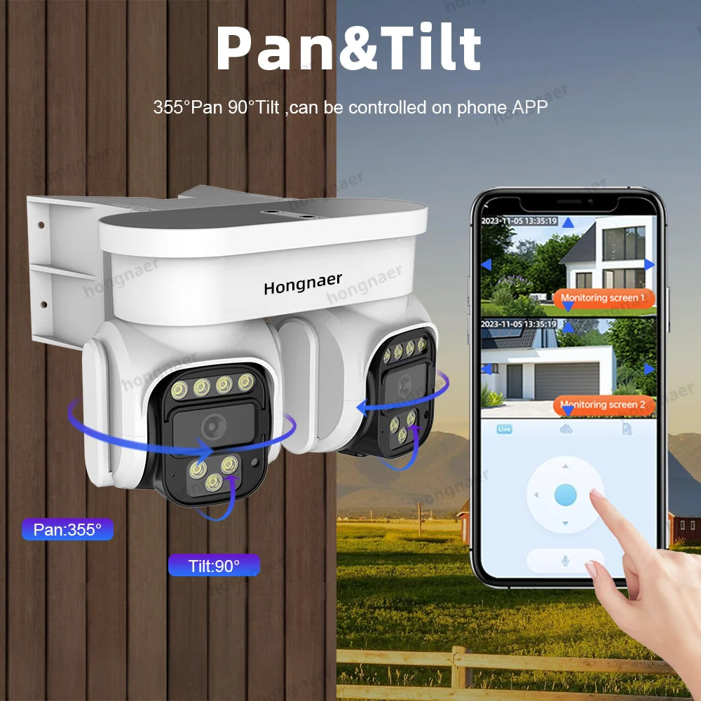 Hongnaer New 8MP Wireless WiFi Video Surveillance CCTV PTZ Camera Home Dual Lens 360 4K Outdoor WiFi Security Camera