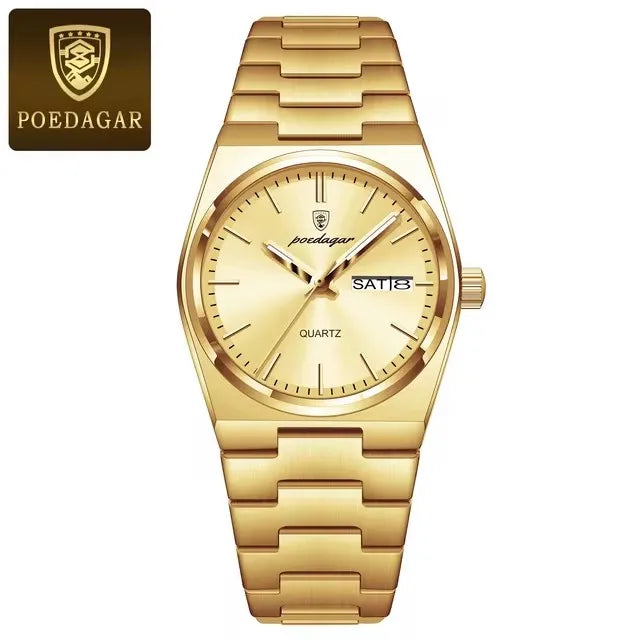 POEDAGAR 786 Date Week Stainless Steel Women's Watches Luxury Watch Woman Ladies Elegant Quartz Watch Waterproof Luminous Clock