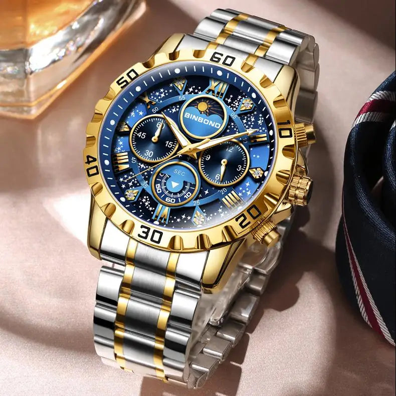 Binbond B7741 7741 Waterproof Luminous Chronograph Original Men Clock Sports Date Stainless Steel Quartz Men's Watches Reloj