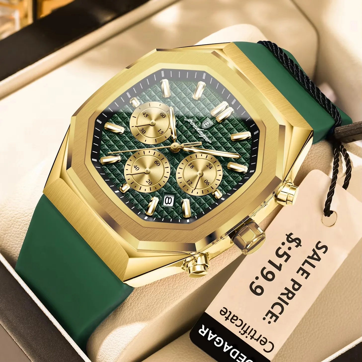 POEDAGAR 893 Sports Man Wrist Waterproof Luminous Luxury Watch Male Soft Silicone Strap Chronograph Date Quartz Men's Watches