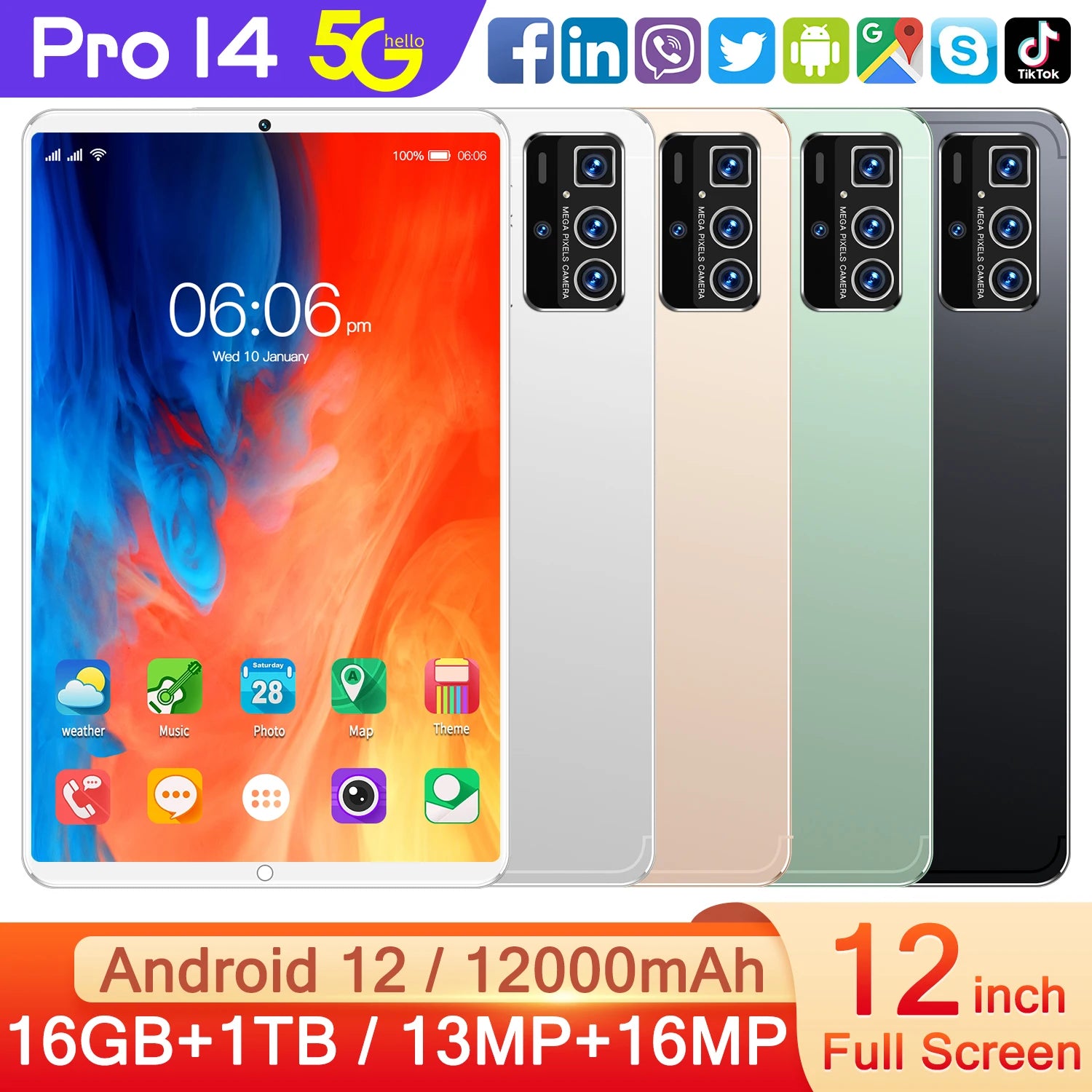 Truly High Quality 2025 New Design Hot Sale Pad 14 Pro  Tablet Low Price High Quality  Dual SIM Card Easy to Use Game