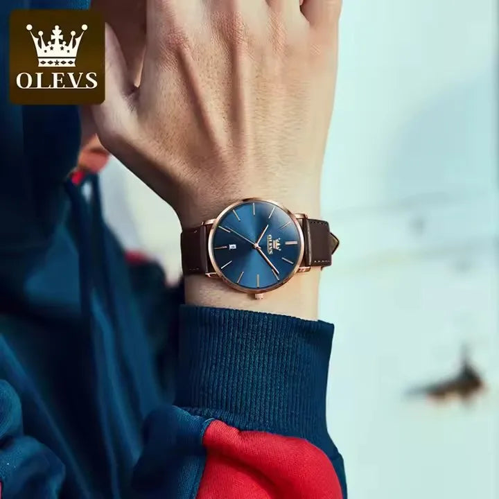 OLEVS 5869 Men's Watches Leather Strap Waterproof Auto Date Man Watch Fashion Simplicity Ultra Thin Quartz Wrist Watch for Men
