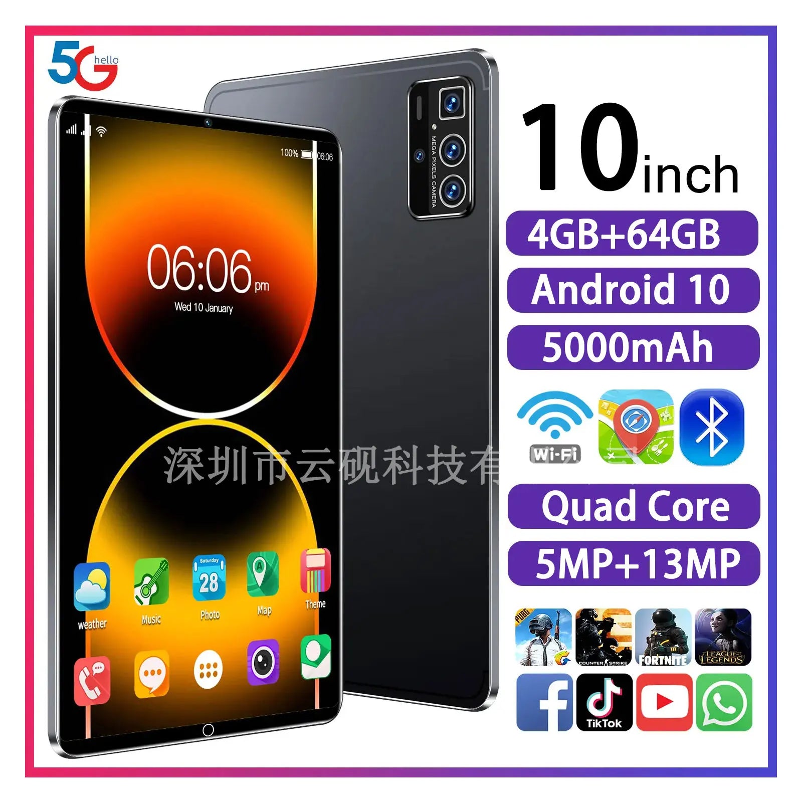 Factory New arrival 10 inch Tablets  Android 10 Quad Core dual sim Tablet Pc 4G 5G Lte Tablet