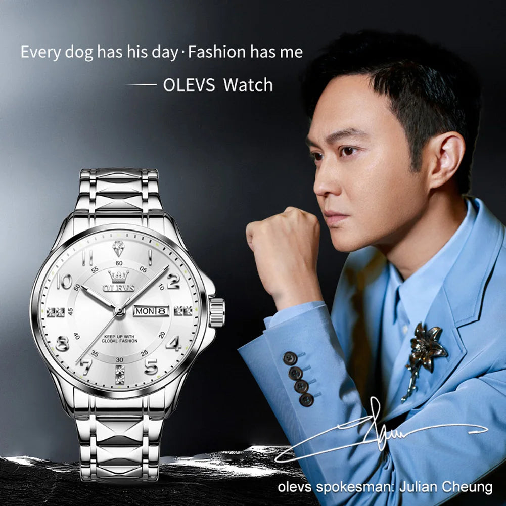 OLEVS 2910 New Luxury Quartz Watch 40mm Diamond Number Dial Men's Watches Waterproof Luminous Calendar Man Smartwatches