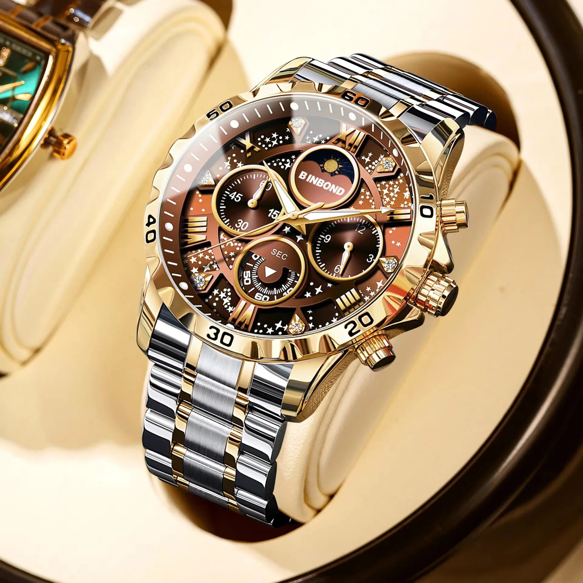 Binbond B7741 7741 Waterproof Luminous Chronograph Original Men Clock Sports Date Stainless Steel Quartz Men's Watches Reloj