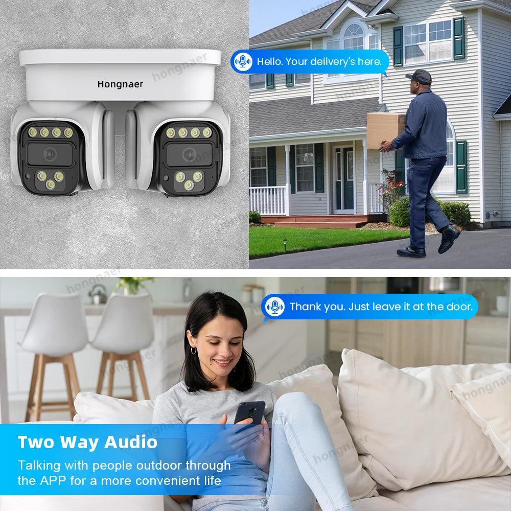 Hongnaer New 8MP Wireless WiFi Video Surveillance CCTV PTZ Camera Home Dual Lens 360 4K Outdoor WiFi Security Camera