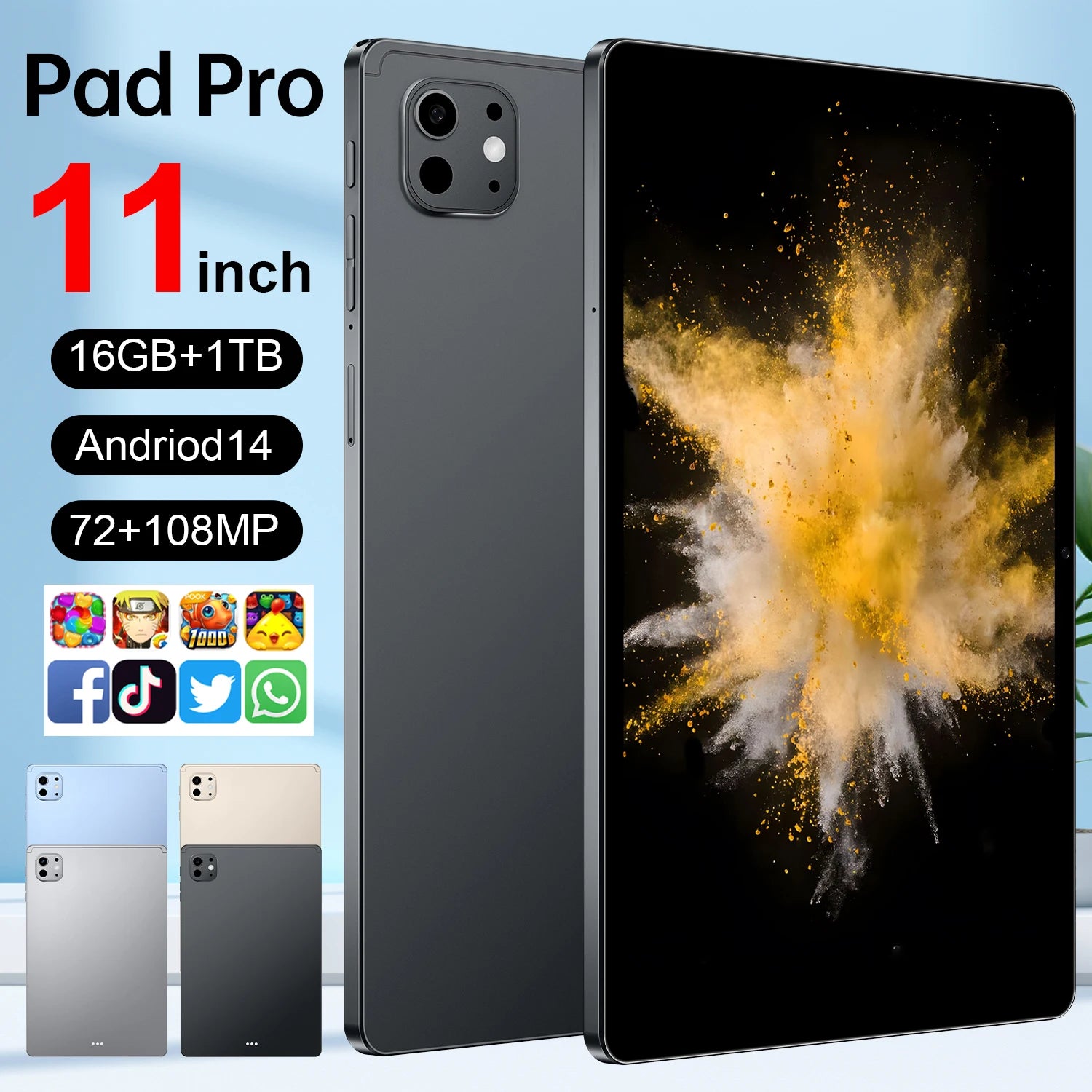 11 Inch Full-screen Capacitive Pad Pro Tablet 8800mAh 16GB+1TB for Professional Use & Office Tasks