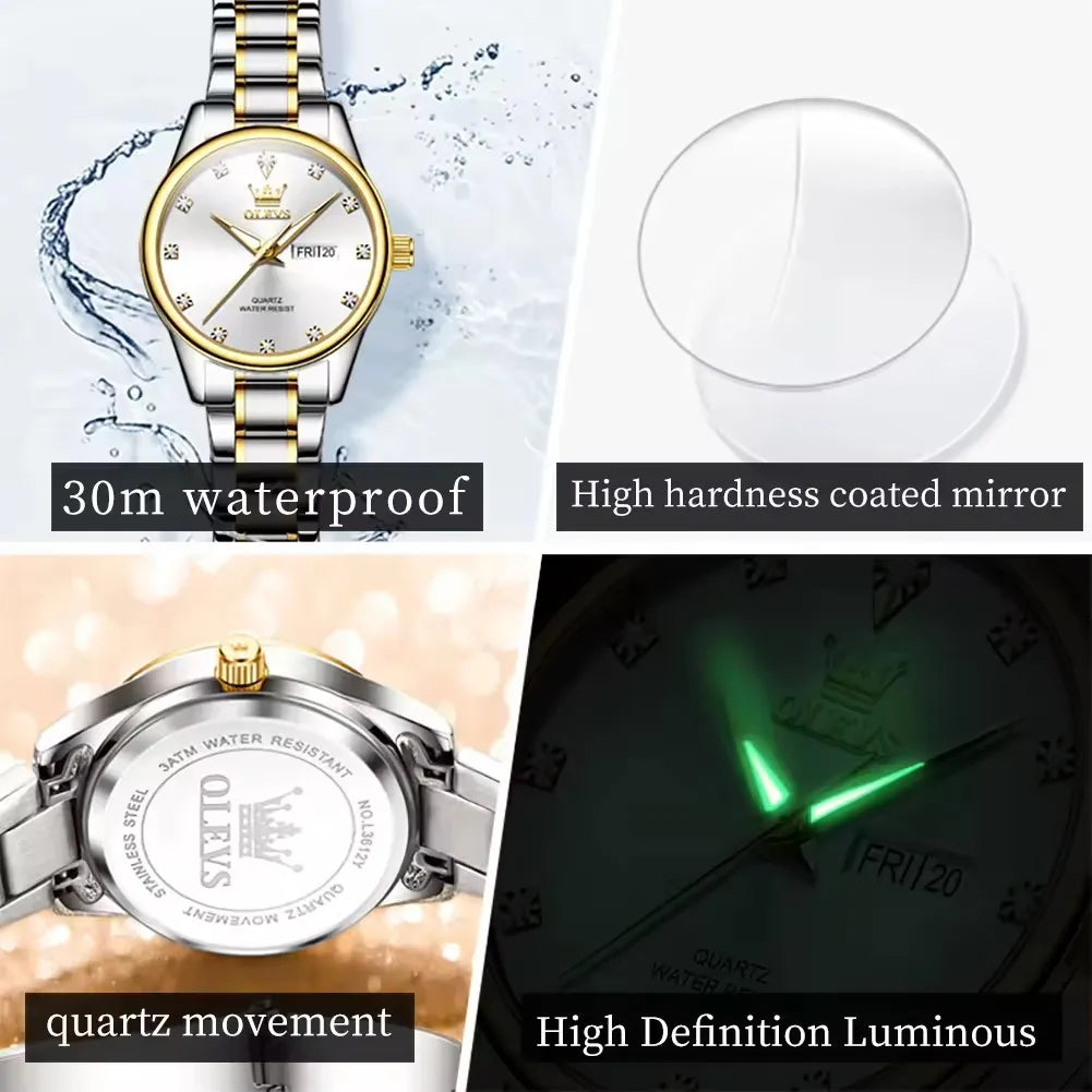 OLEVS 3612 Popular Brand Quartz Wrist Watch Classic Charm Styles Waterproof Stainless Steel Luminous Business Women's Watches