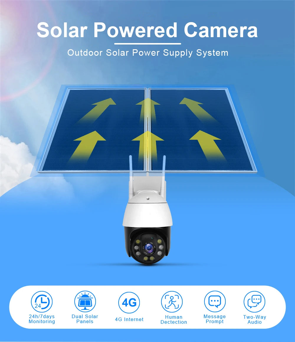 HD 1080P PTZ Solar Panel Powered Wifi Wireless Security 3G 4G Lte Cctv Camera Solar Energy Systems