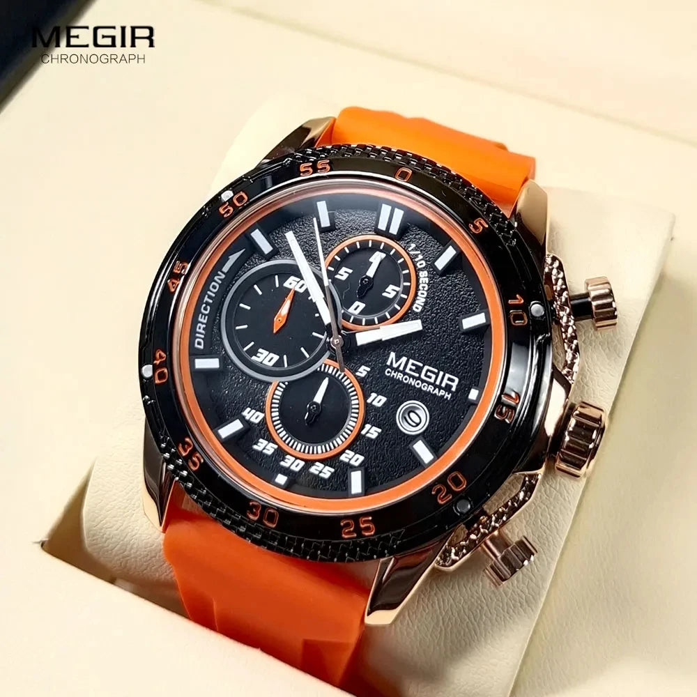 MEGIR 2211 Quartz Watches Silicone Strap Material Men's Watches Watch for Men Luminous Chronograph 30M Daily Waterproof Sports