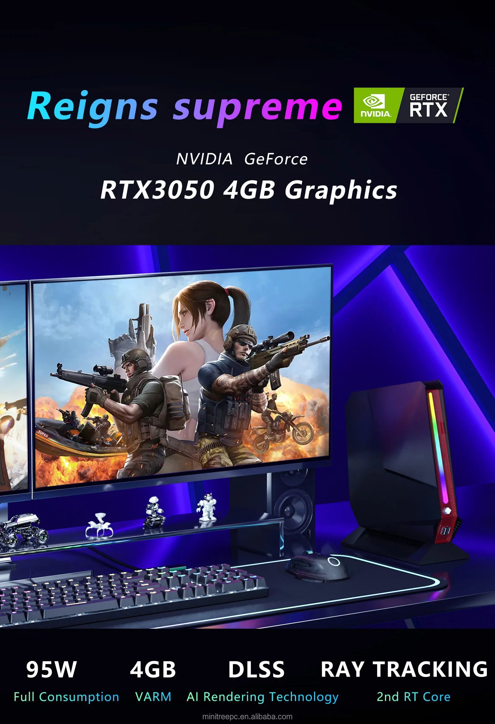 Office Gaming AI Mini PC Core I9 13900H I7 12700H RTX3050Ti Desktop Computer DDR4 SSD WIFI6 Win11 Gamer Mini PC 2xHD Triple 4K