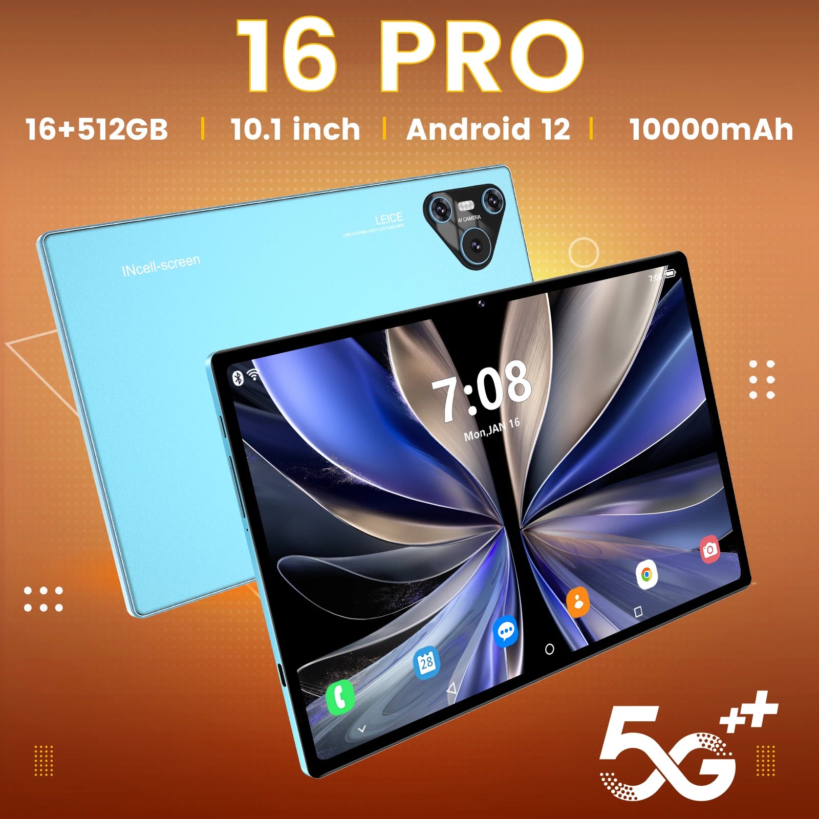 Dual Sim+sd Expandable Pad 16 Pro 5g 10.1'' 2560*1600 16gb+1tb 10000mah 8mp+16mp Android 14 Gps 8 Gen3 Tablet