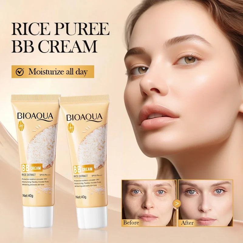 40g Rice Raw Pulp BB Cream Beautify Skin Tone Hide Pores SPF45 PA+++ Effcient Isolation Brighten the Skin