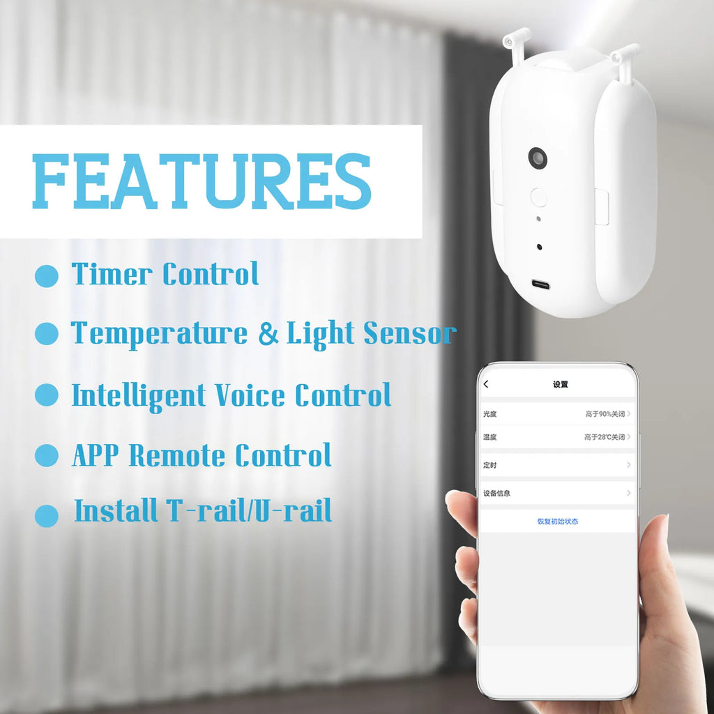 Tuya Wireless Smart Home Curtain Opener with Alexa App Control Auto Rod Type Electric Motor Bot Robot-Smart Curtain