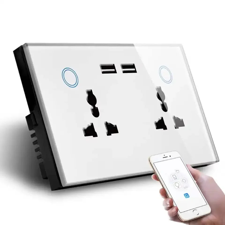 UEMON WiFi Smart Home Double Wall Switch Socket with 2 USB Power Plug Tuya Multi-Function Smart Power Socket