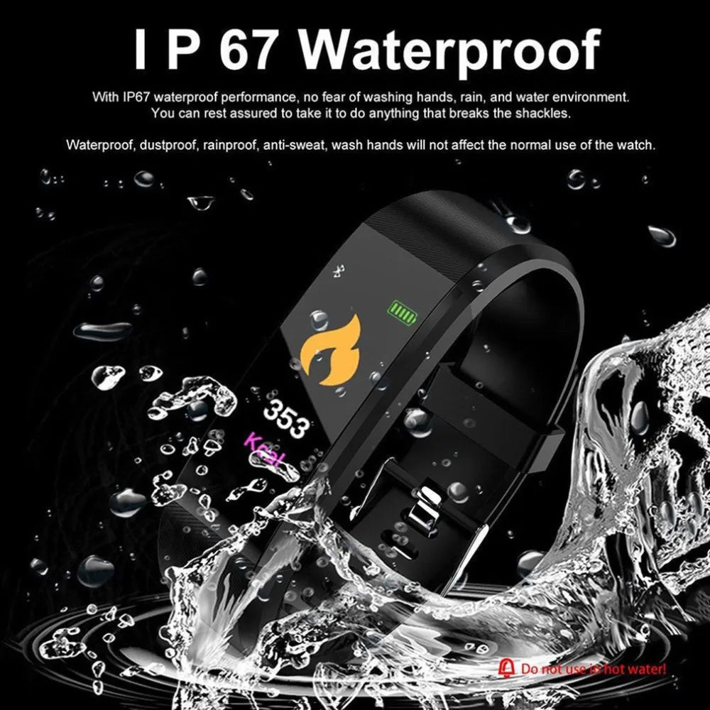 New 115Plus Smart Watch Health Bracelet with Heart Rate & Blood Pressure Monitoring Fitness Tracker Bluetooth Wristband
