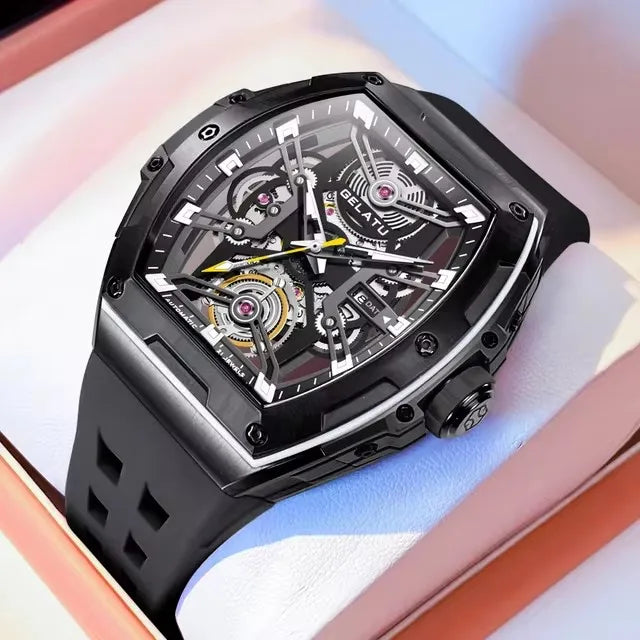 GELATU 6012 New Classic Watch Men Automatic Mechanical Waterproof Silicone Strap Wrist Watch Men Fashion Luxury Men's Watches