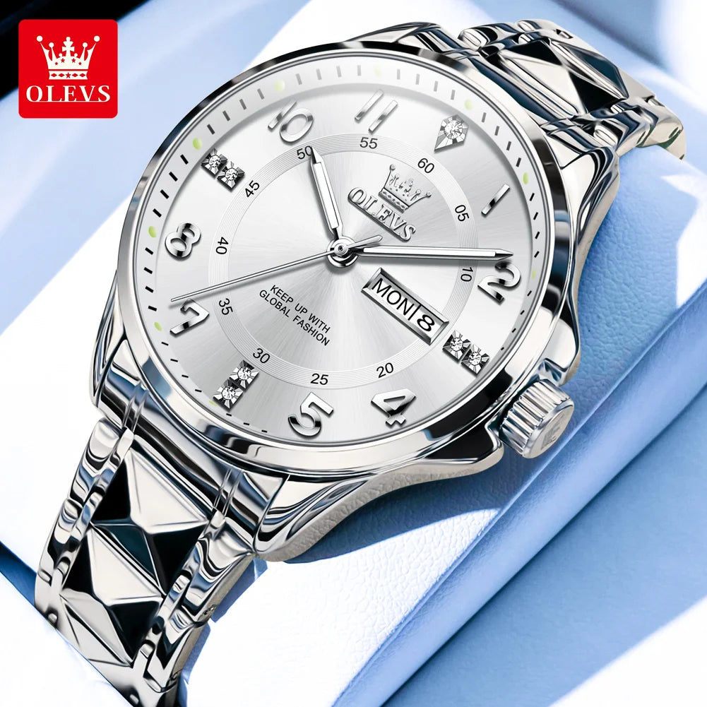 OLEVS 2910 New Luxury Quartz Watch 40mm Diamond Number Dial Men's Watches Waterproof Luminous Calendar Man Smartwatches
