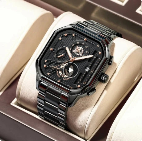 POEDAGAR 628 Luxury 3 Needles Quartz Watch Fashion Chronograph Stainless Steel Waterproof Luminous Date Men's Watches for Gift