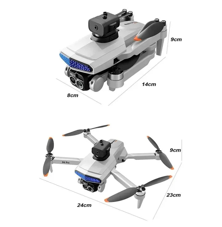 D6 air Drone with Dual 4K HD Camera WiFi FPV Obstacle Avoidance Optical Flow Foldable Quadcopter Helicopter RC Drone Toys