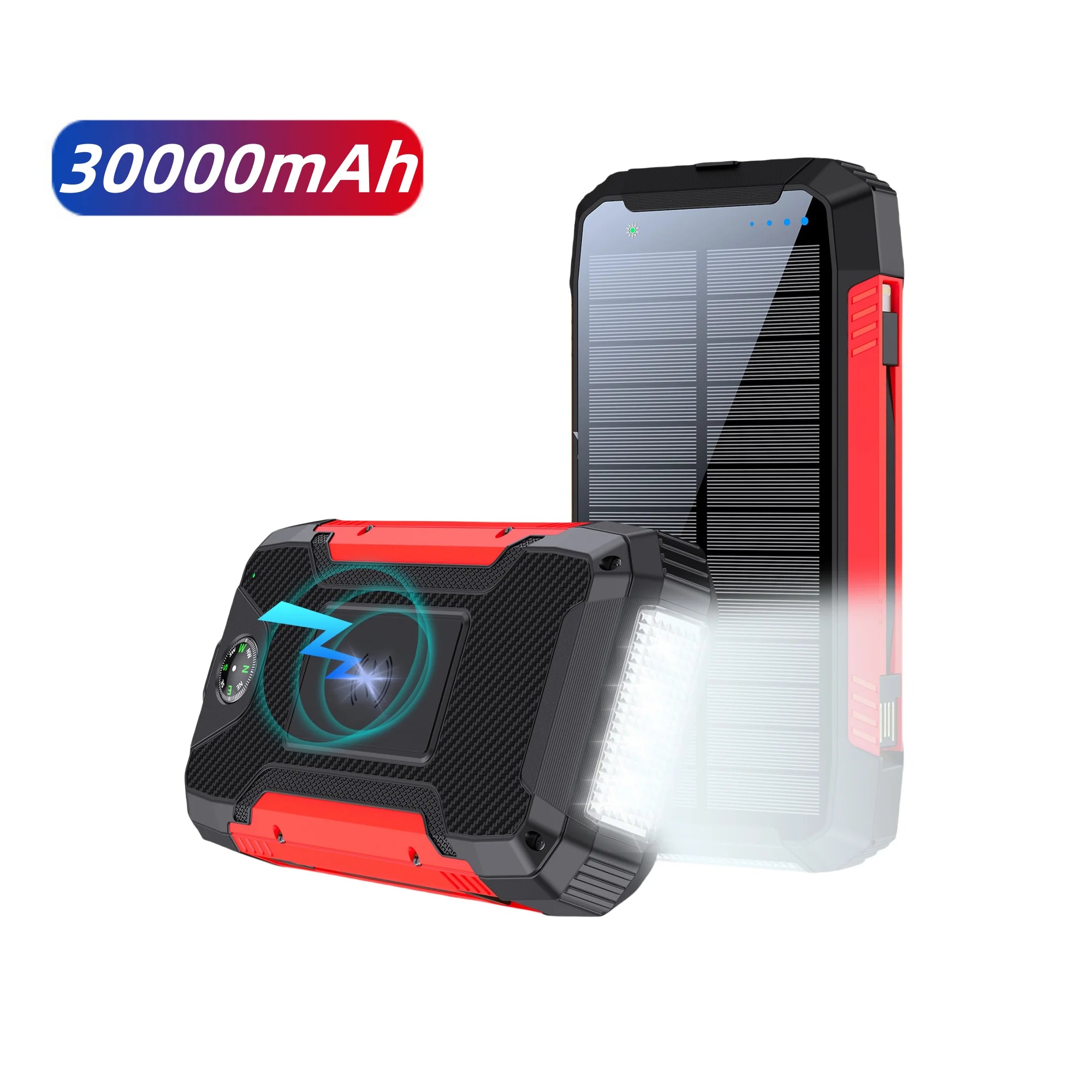 30000mAh Large Capacity Led Light Portable Solar Power Bank Dual Usb TYPE-C 3 Output Solar Charger Mobile Power Bank