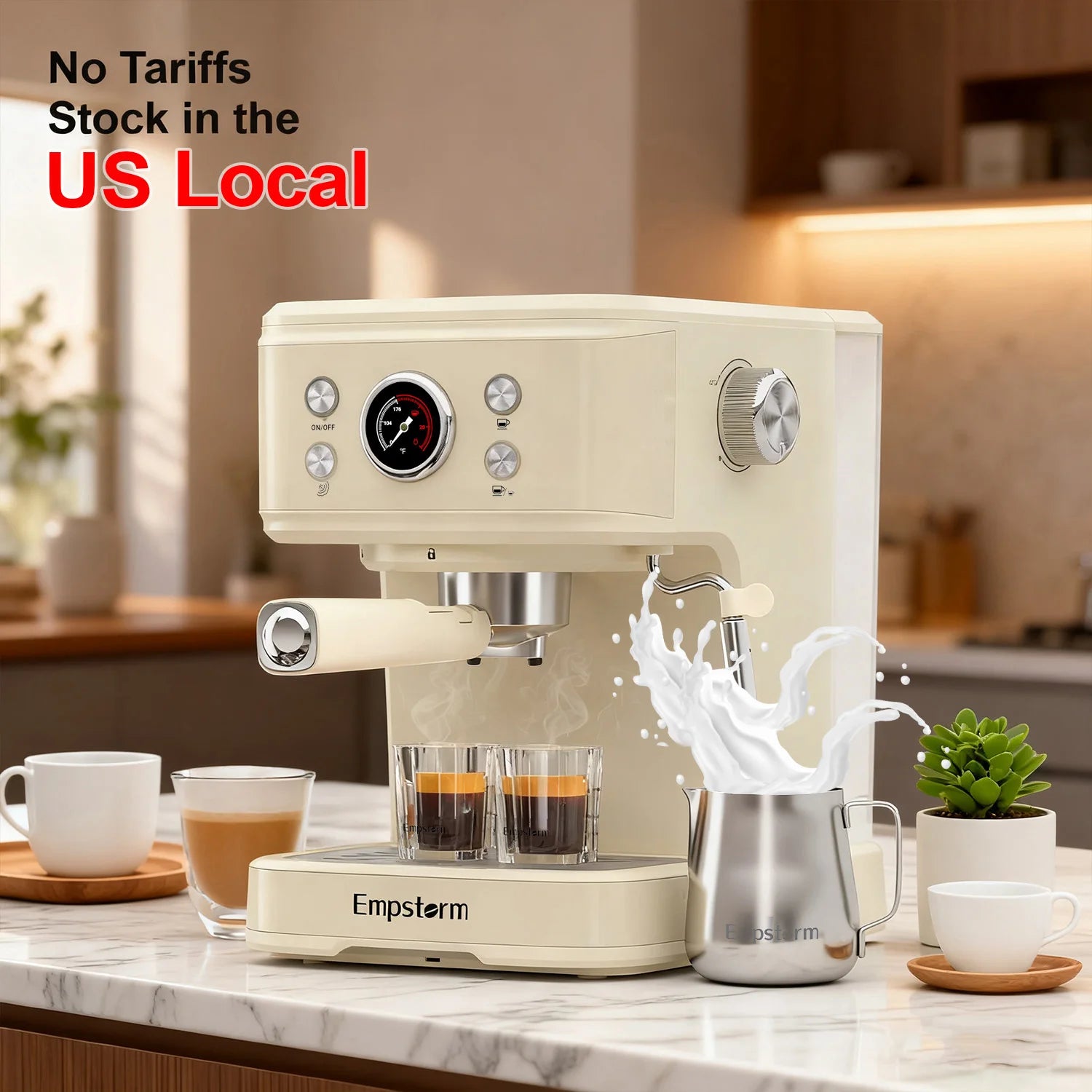 Empstorm 2 in 1 Capsule and Powder Semi-Automatic Coffee Machine Makes Espressos Lattes Cappuccinos for Office Home Hotel Use