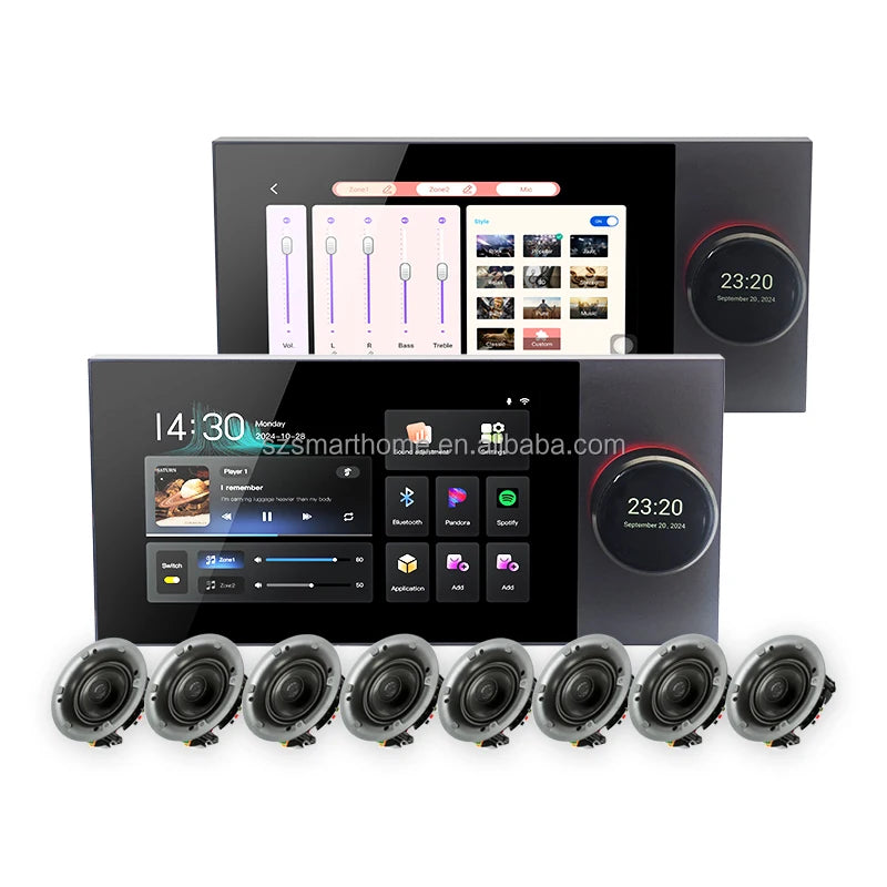 7 Inch Tuya Zigbee Smart Home Panel with Blue-Tooth Ceiling Speakers Touch Screen WiFi for Home Theater Ceiling