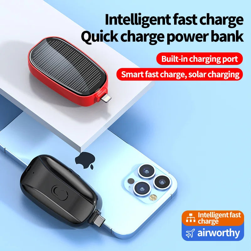 Emergency Keychain Outdoor Portable Mini Solar Powered Plug and Charge Solar Power Bank Compact External Battery Charger