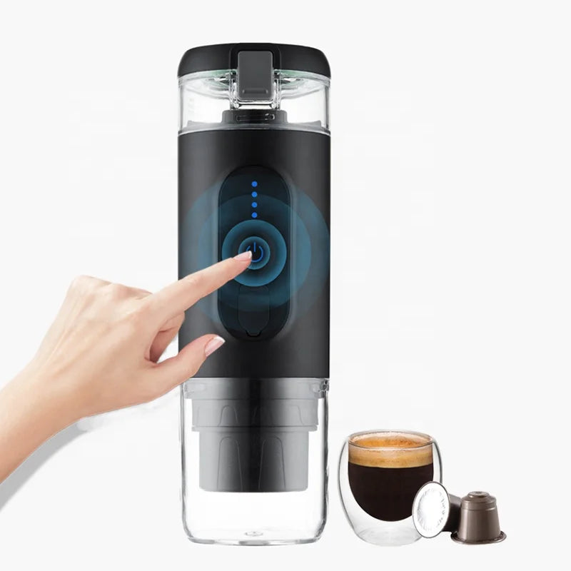 Small Home Fully Automatic Coffee Maker Portable USB/Battery Powered Capsule Compatible 15-18bar Pressure Lightweight Black