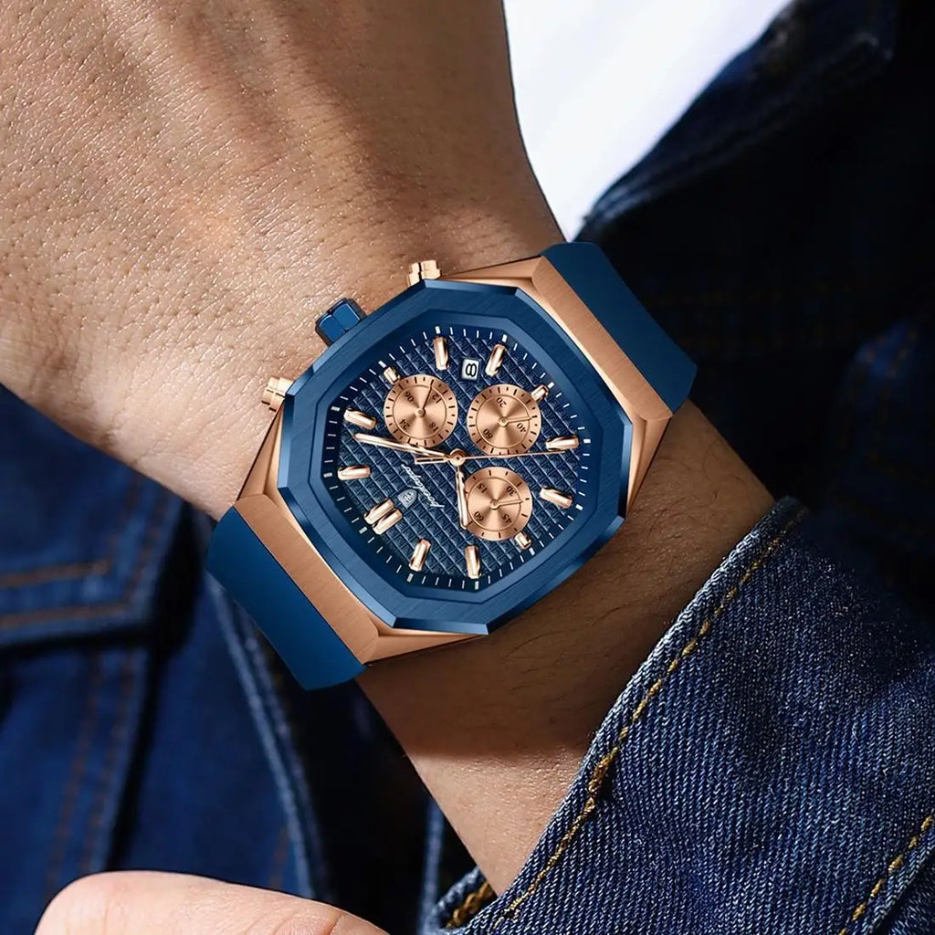 POEDAGAR 893 Luxury Watch Male Soft Silicone Strap Sports Man Wrist Waterproof Luminous Chronograph Date Quartz Men's Watches