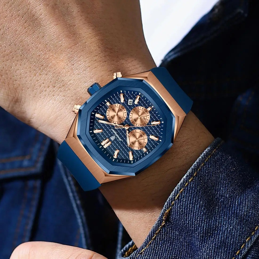 POEDAGAR 893 Luxury Watch Male Soft Silicone Strap Sports Man Wrist Waterproof Luminous Chronograph Date Quartz Men's Watches