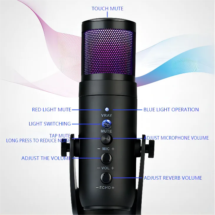 Demao MU900 Professional USB Condenser GAMING MICROPHONE with RGB Microphone Stand for Game Podcast Studio Recording