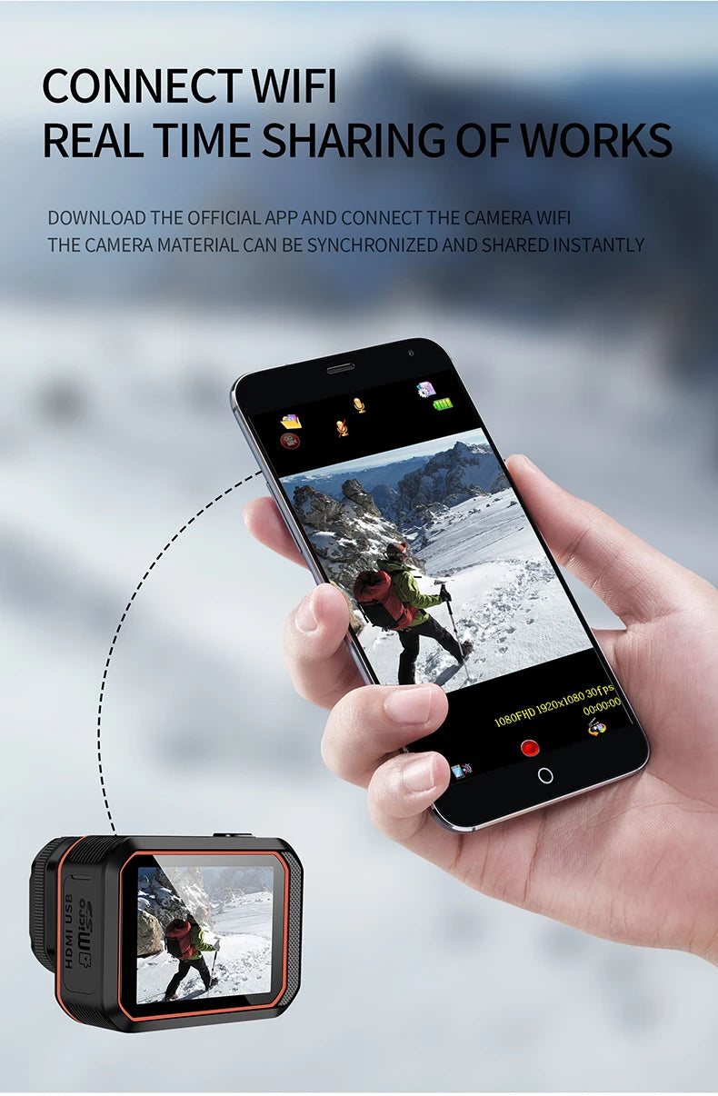 60FPS Ultra HD 30m 170 Wide Angle WiFi Remote Control Waterproof IP68 Action Camera Helmet Mountable Sports Cycling Mountain