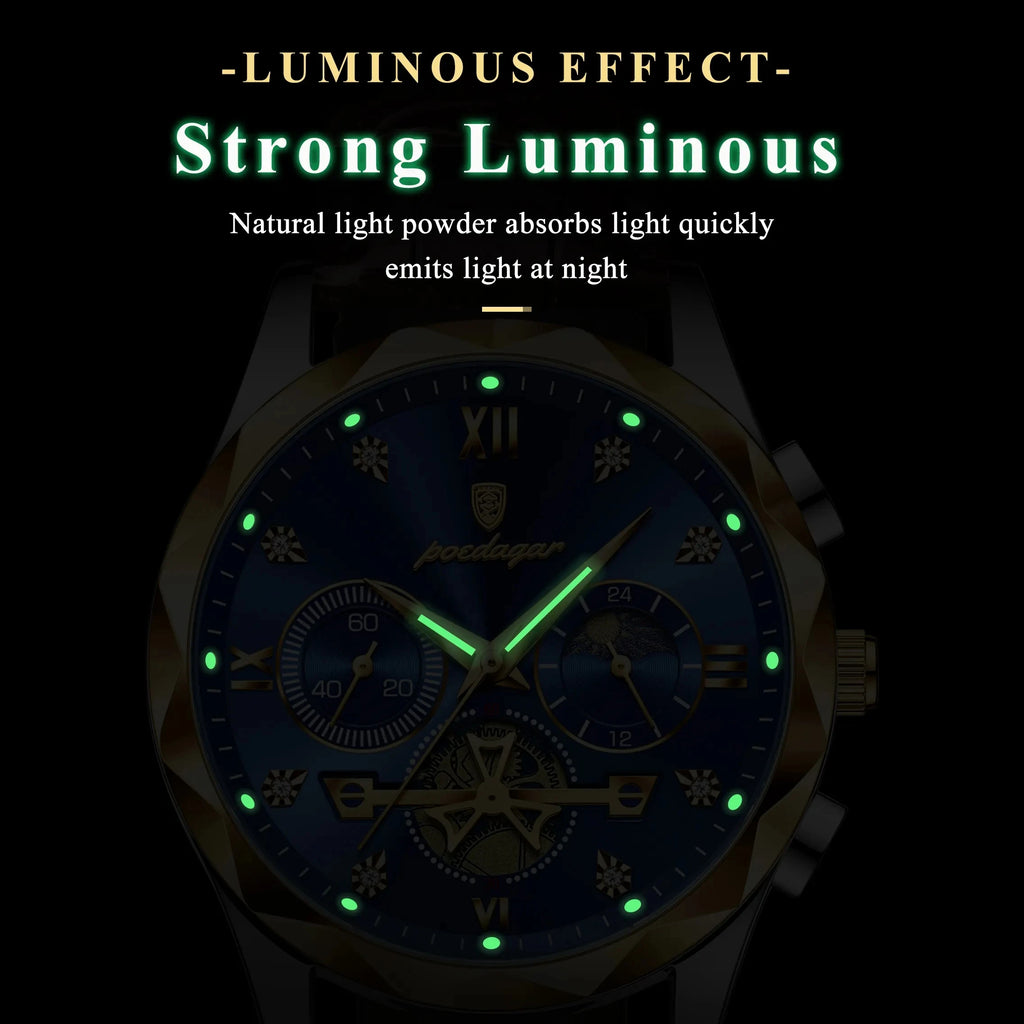 POEDAGAR 996 Luxury Business Man Wristwatch Leather Men's Watches Waterproof Luminous Male Watch for Men Quartz Clock Reloj