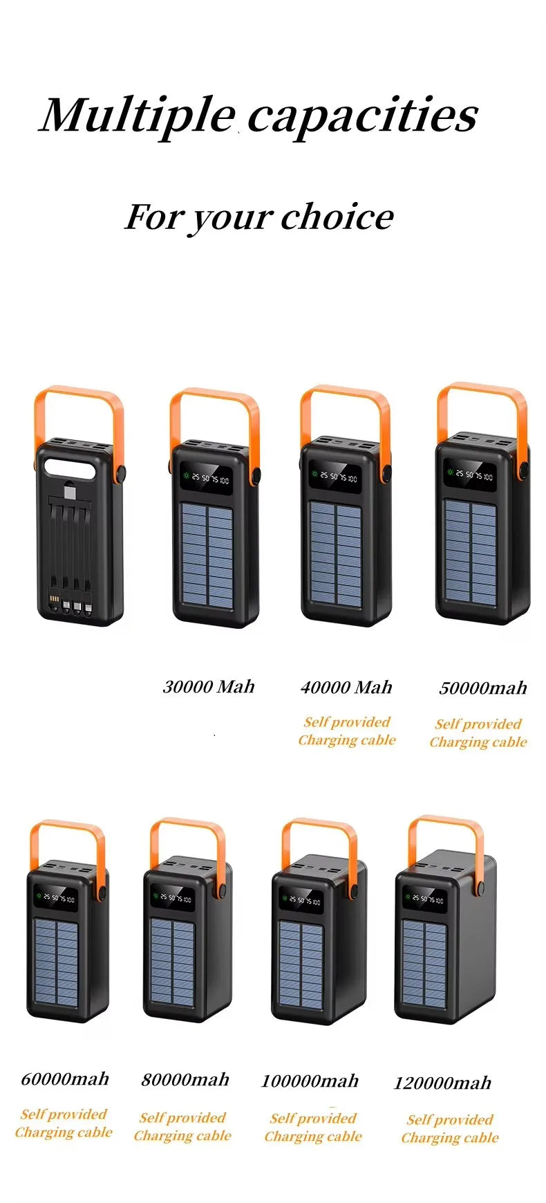 Customizable Powerbank 50000mAh 30000nah Solar Power Bank Outdoor with LED Lights New 6Ah Power Station with Cable Included