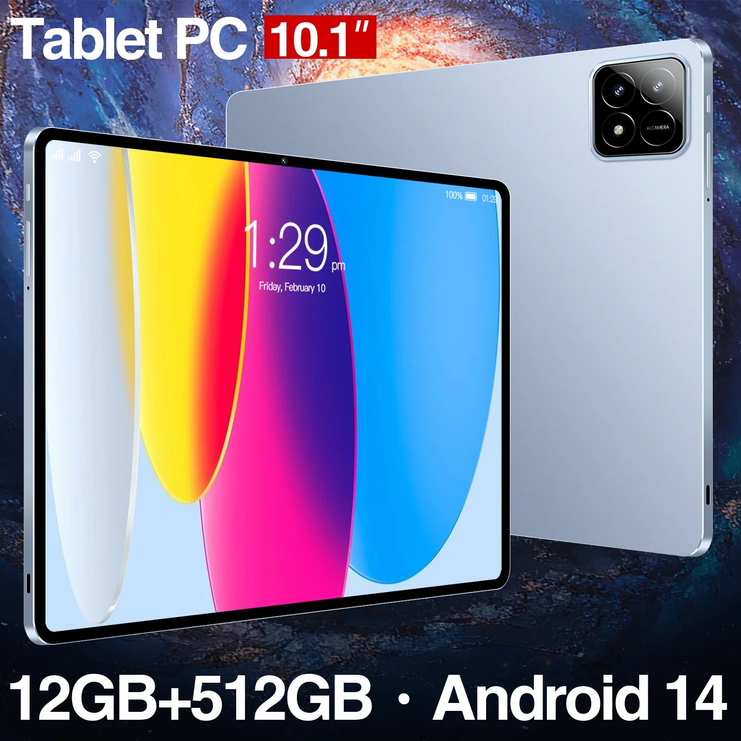 Pad6S 10.1-Inch Quad Core Android Tablet PC with 4G Network 12GB Memory Capacitive Front Phone HD Display Resolution