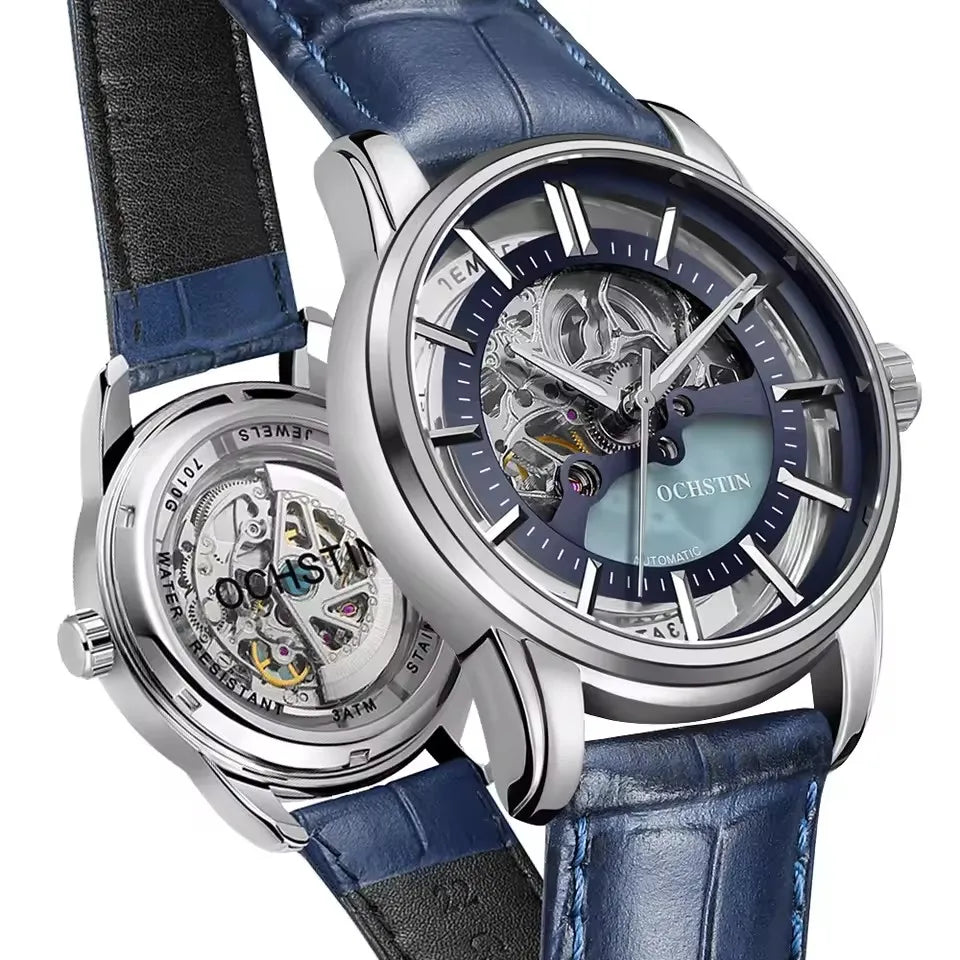 OCHSTIN 7010A GA7010A  Leather Strap Business Men's Watches Waterproof Fashion Clock Hollow Out Automatic Mechanical Wristwatch