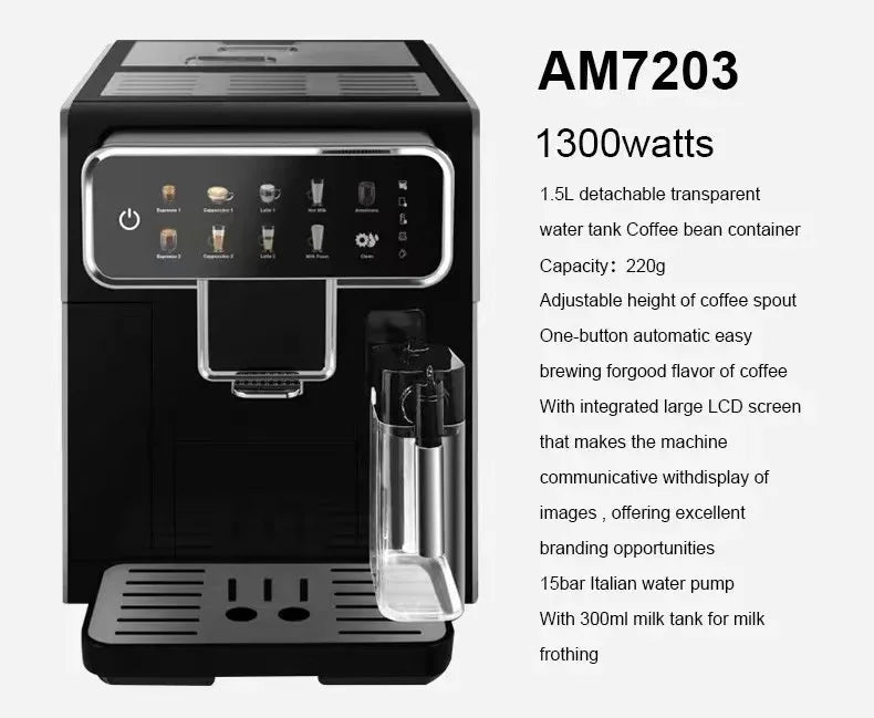 Mini Electric Programmable Commercial Automatic Coffee Machine One Button Bean to Cup Cappuccino Maker with Milk Tank