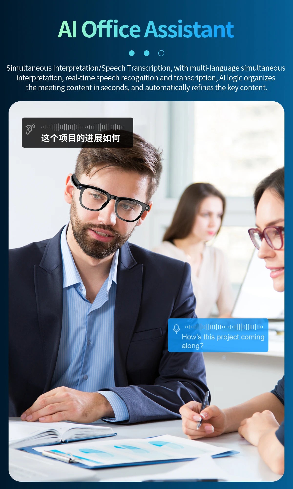 CY-01 8MP Camera Smart Glasses Audio AI Translator and Video Recording Function Wearable Headset WIFI Connectivity Sunglasses