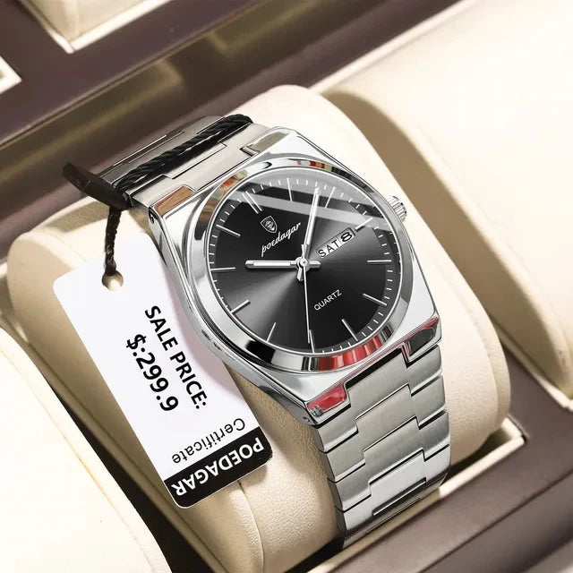 POEDAGAR 930 New Luxury Watch for Men Steel Man Wristwatch Quartz Clock Waterproof Luminous Date Week Men's Watches Reloj