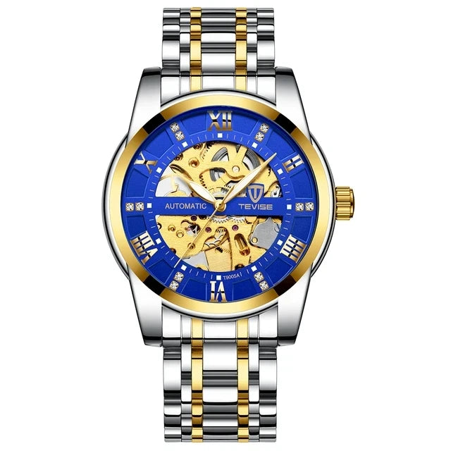TEVISE T9005A Automatic 3ATM Waterproof Mechanical Roman Digital 9005A Luminous Function Hollow Stainless Steel Men's Watches